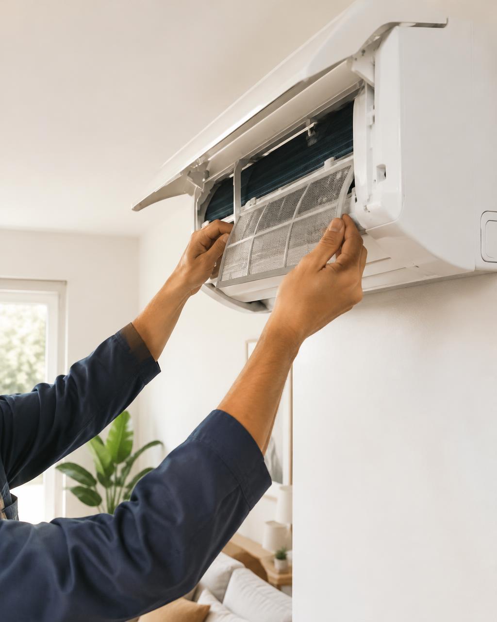 Tecnico al lavoro su un climatizzatore
